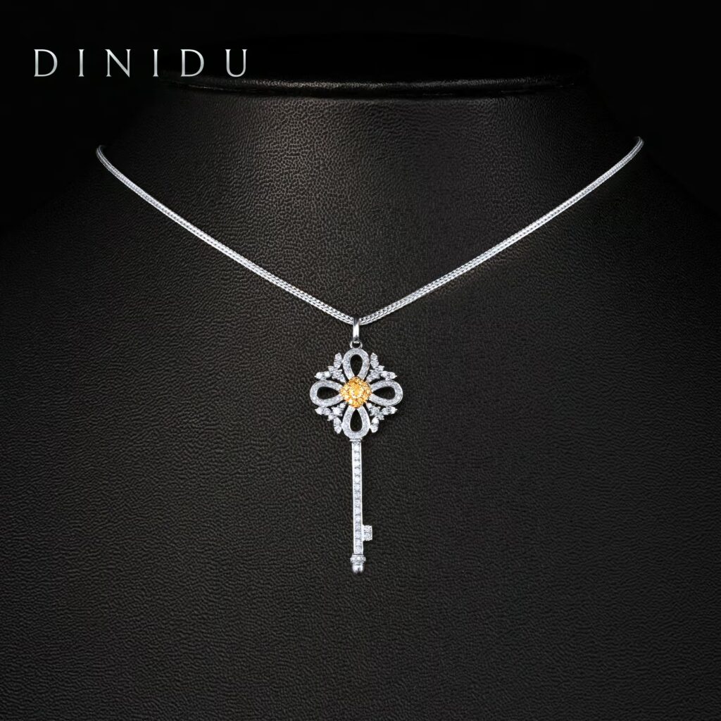 Round Brilliant Diamonds and Yellow Diamonds Key Pendant - DINIDU