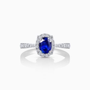 Alice Blue Sapphire and Diamonds White Gold Ring at DINIDU Colombo Sri Lanka