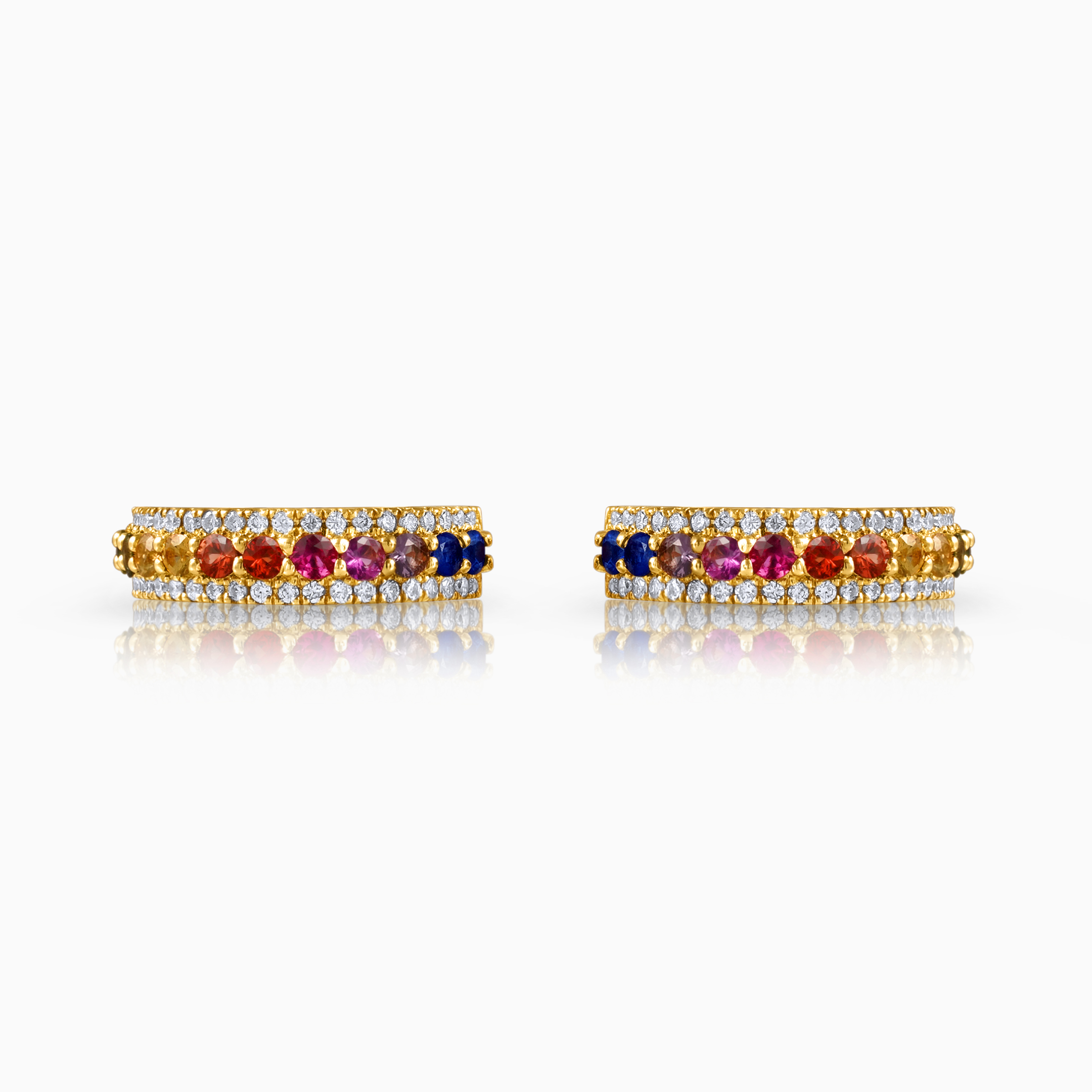 Solina Rainbow Sapphires and Diamonds Yellow Gold Earrings at DINIDU Colombo Sri Lanka