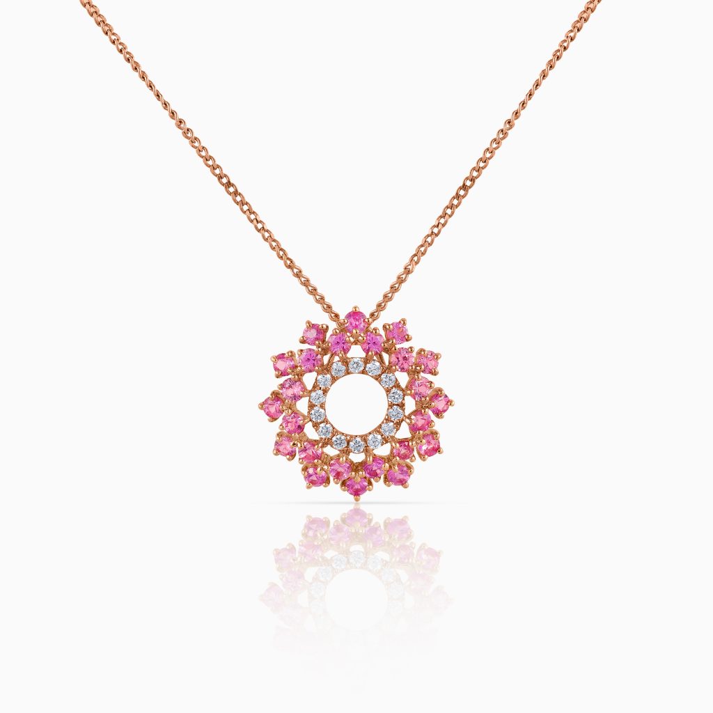 Milla Belle Pink Sapphires and Diamonds Rose Gold Pendant at DINIDU Colombo Sri Lanka