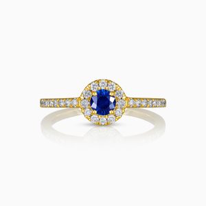 Abyssal Blue Sapphire and Diamonds Yellow Gold Ring