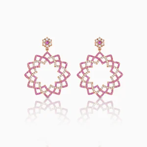 Diamonds and Pink Sapphires Rose Gold Florescence Earrings at DINIDU Colombo Sri Lanka