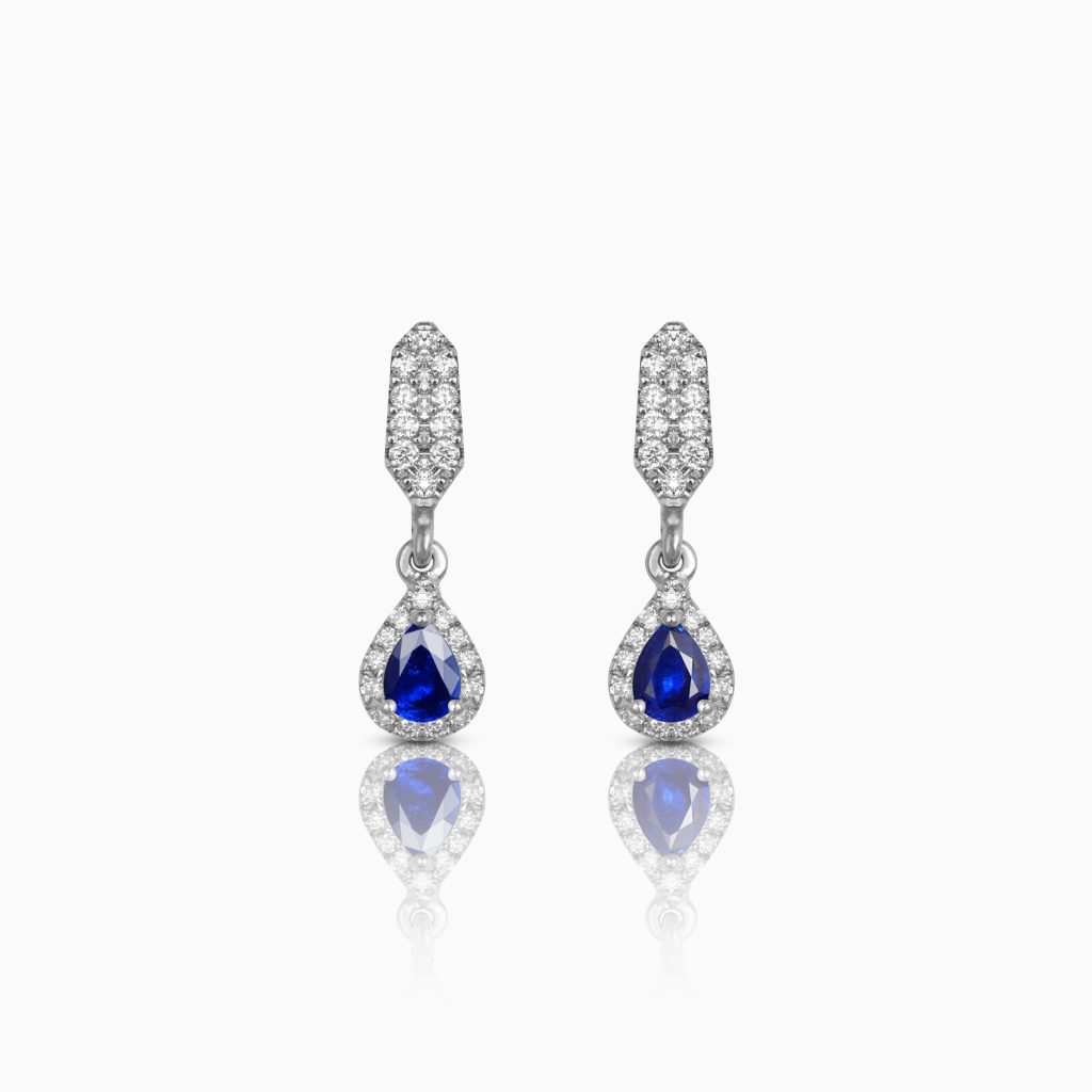 Bianca Blue Sapphires and Diamonds White Gold Earrings at DINIDU Colombo Sri Lanka