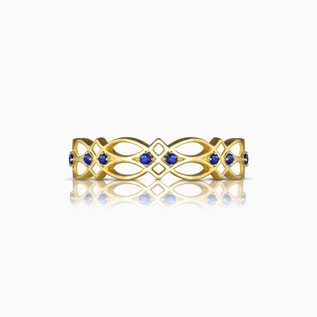 Aveline Blue Sapphires and Yellow Gold Band at DINIDU Colombo Sri Lanka
