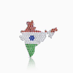 "Multicoloured Gemstones and White Gold Indian Brooch at DINIDU Colombo Sri Lanka