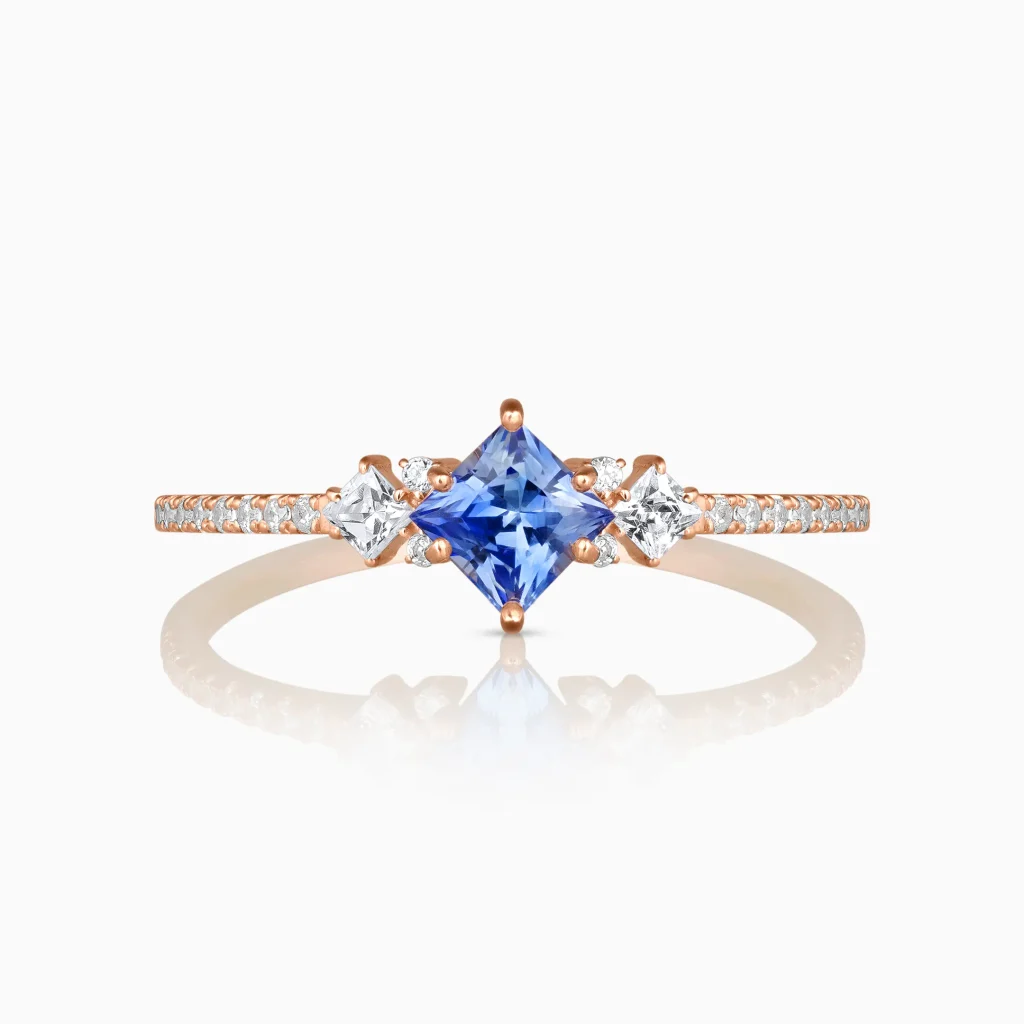 Maya Blue Sapphire and Rose Gold-Plated Silver Ring at DINIDU Colombo Sri Lanka