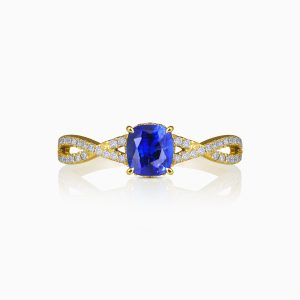 Novelle Blue Sapphire and Diamonds Yellow Gold Ring at DINIDU Colombo Sri Lanka