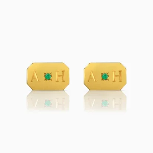 Emerald Lettermark Cufflinks in Yellow Gold-Plated Silver at DINIDU Colombo Sri Lanka