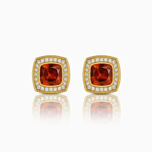 Laurent Hessonite Garnet and Yellow Gold-Plated Silver Cufflinks at DINIDU Colombo Sri Lanka