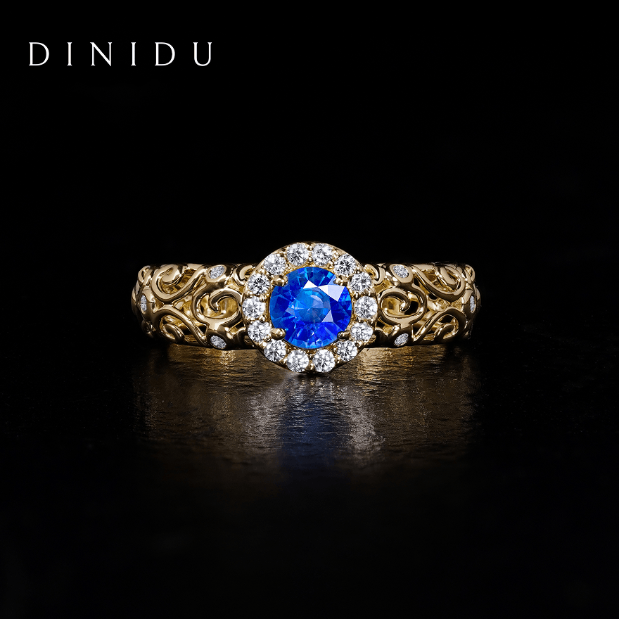 22JUN1301 - Blue Sapphire Yellow Gold Carving Ring-Style 1 2 (1)